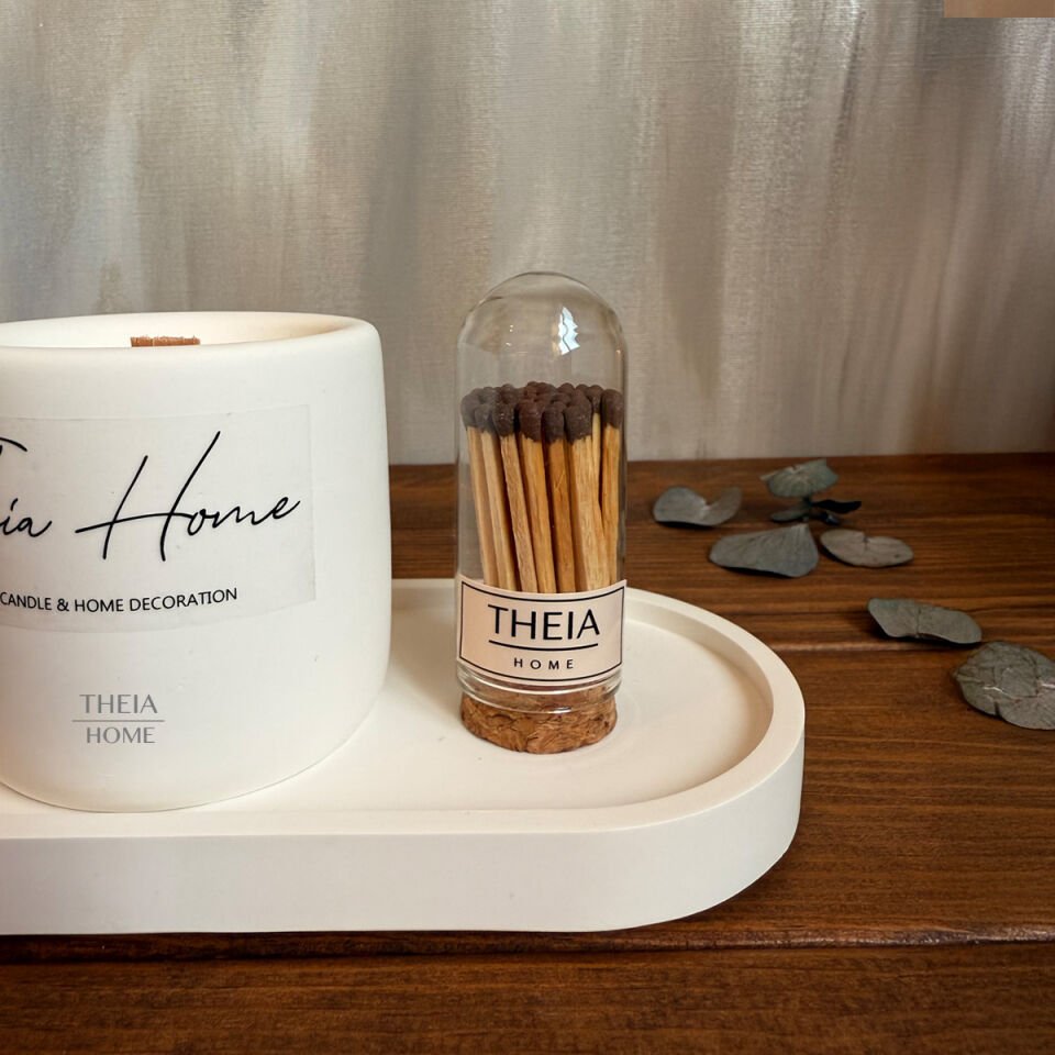 Beton Saksılı Soya Mum, Oval Tabak ve Kibrit Seti