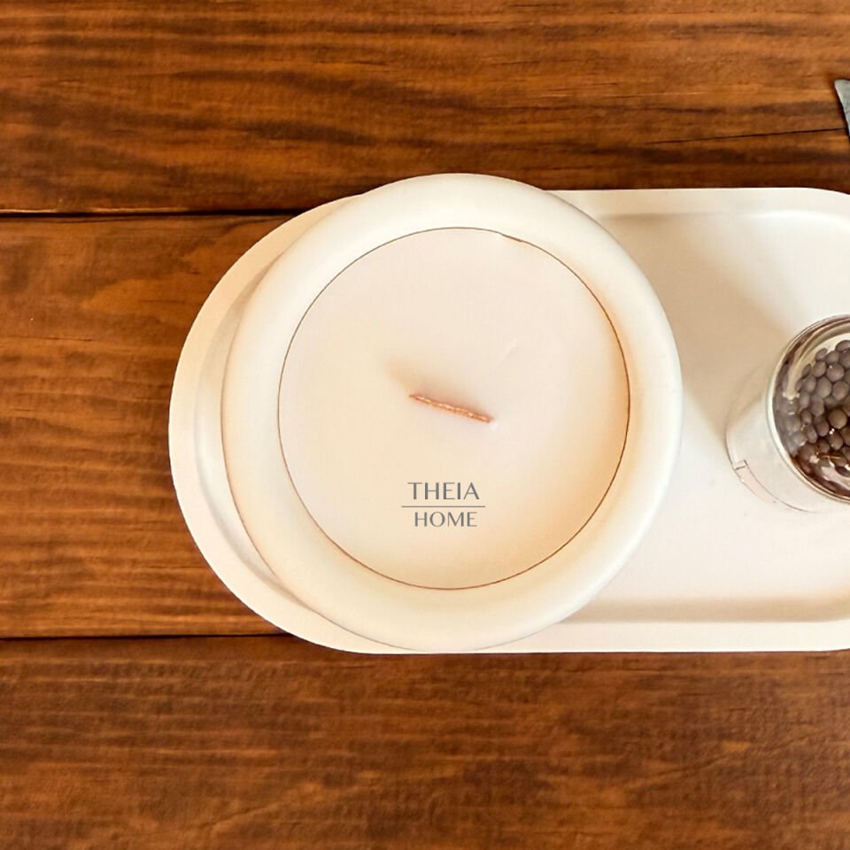 Beton Saksılı Soya Mum, Oval Tabak ve Kibrit Seti