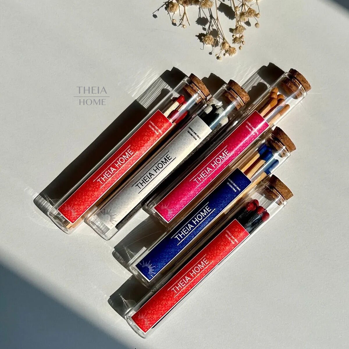 Theia Cam Fanus Kibrit Uzun 10’lu Renkli Seçenekler