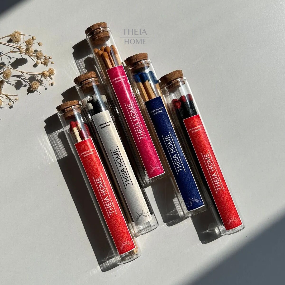 Theia Cam Fanus Kibrit Uzun 10’lu Renkli Seçenekler