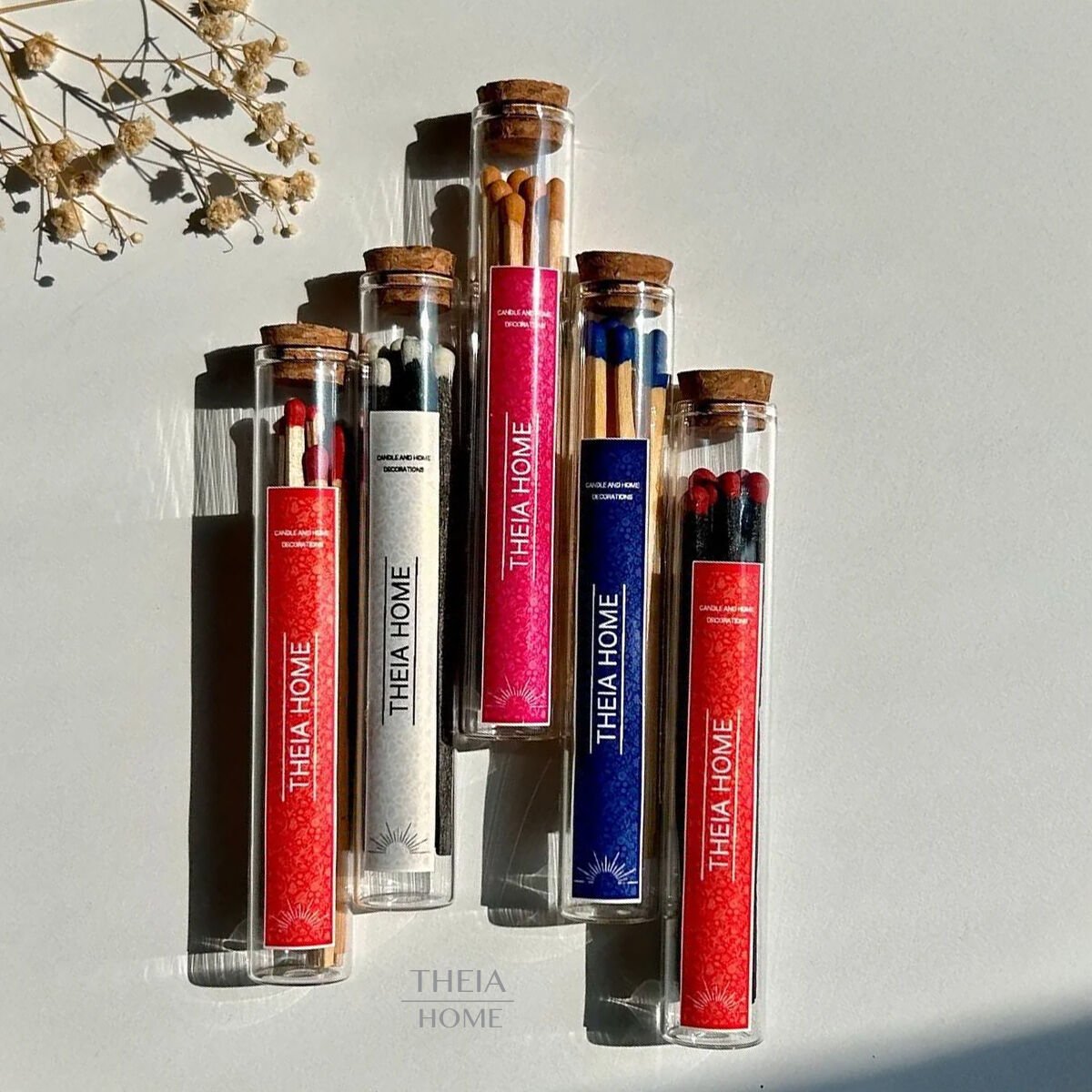 Theia Cam Fanus Kibrit Uzun 10’lu Renkli Seçenekler