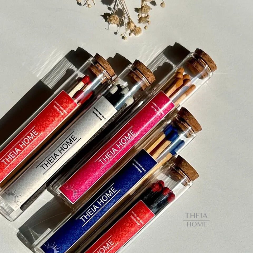 Theia Cam Fanus Kibrit Uzun 10’lu Renkli Seçenekler