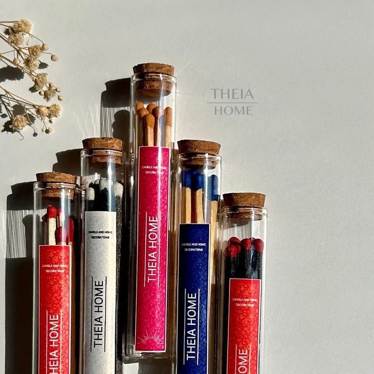 Theia Cam Fanus Kibrit Uzun 10’lu Renkli Seçenekler