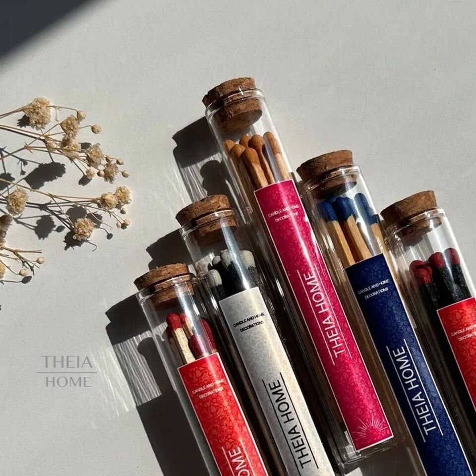 Theia Cam Fanus Kibrit Uzun 10’lu Renkli Seçenekler