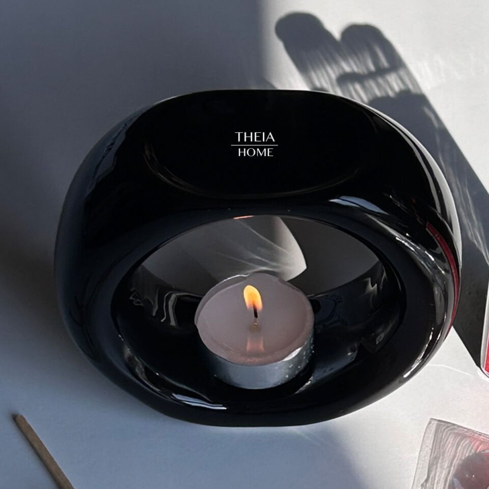 Siyah Buhurdanlık ve Mum Seti – 6’lı Tealight & Kibrit