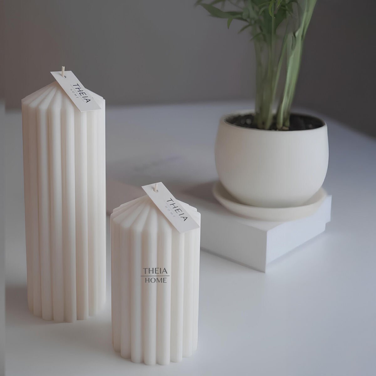 Blok Model 2’li Vegan ve Vanilya Kokulu Soya Mum Seti – Doğal Renk