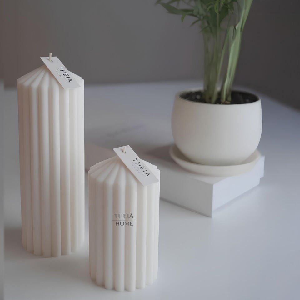 Blok Model 2’li Vegan ve Vanilya Kokulu Soya Mum Seti – Doğal Renk