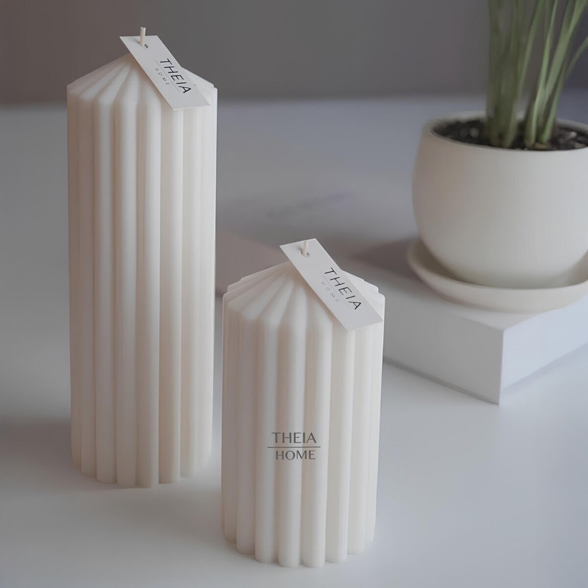 Blok Model 2’li Vegan ve Vanilya Kokulu Soya Mum Seti – Doğal Renk