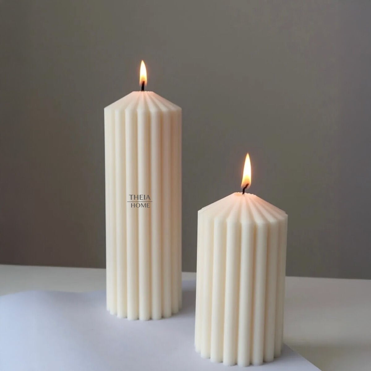 Blok Model 2’li Vegan ve Vanilya Kokulu Soya Mum Seti – Doğal Renk