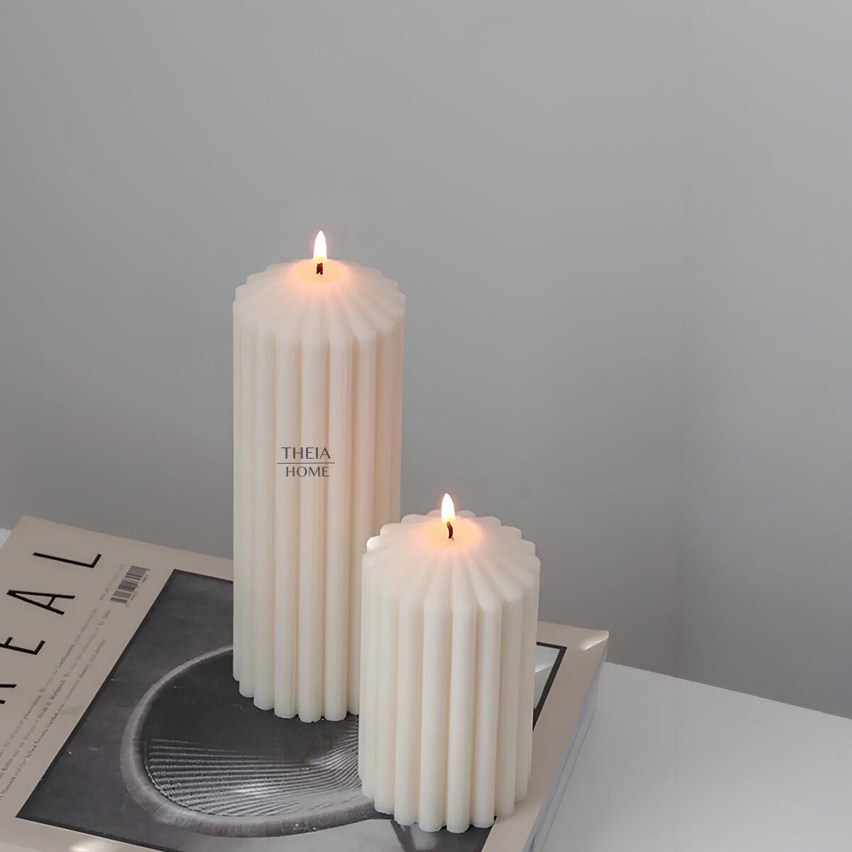 Blok Model 2’li Vegan ve Vanilya Kokulu Soya Mum Seti – Doğal Renk