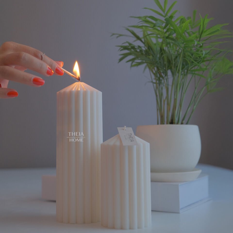 Blok Model 2’li Vegan ve Vanilya Kokulu Soya Mum Seti – Doğal Renk