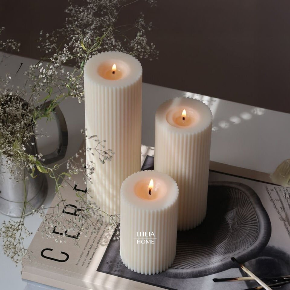 Sütun Model 3’lü Vegan ve Vanilya Kokulu Soya Mum Seti – Doğal Renk