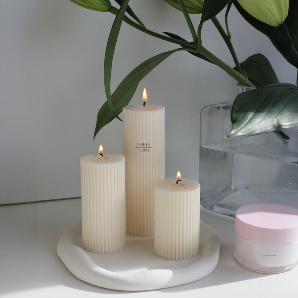 Sütun Model 3’lü Vegan ve Vanilya Kokulu Soya Mum Seti – Doğal Renk