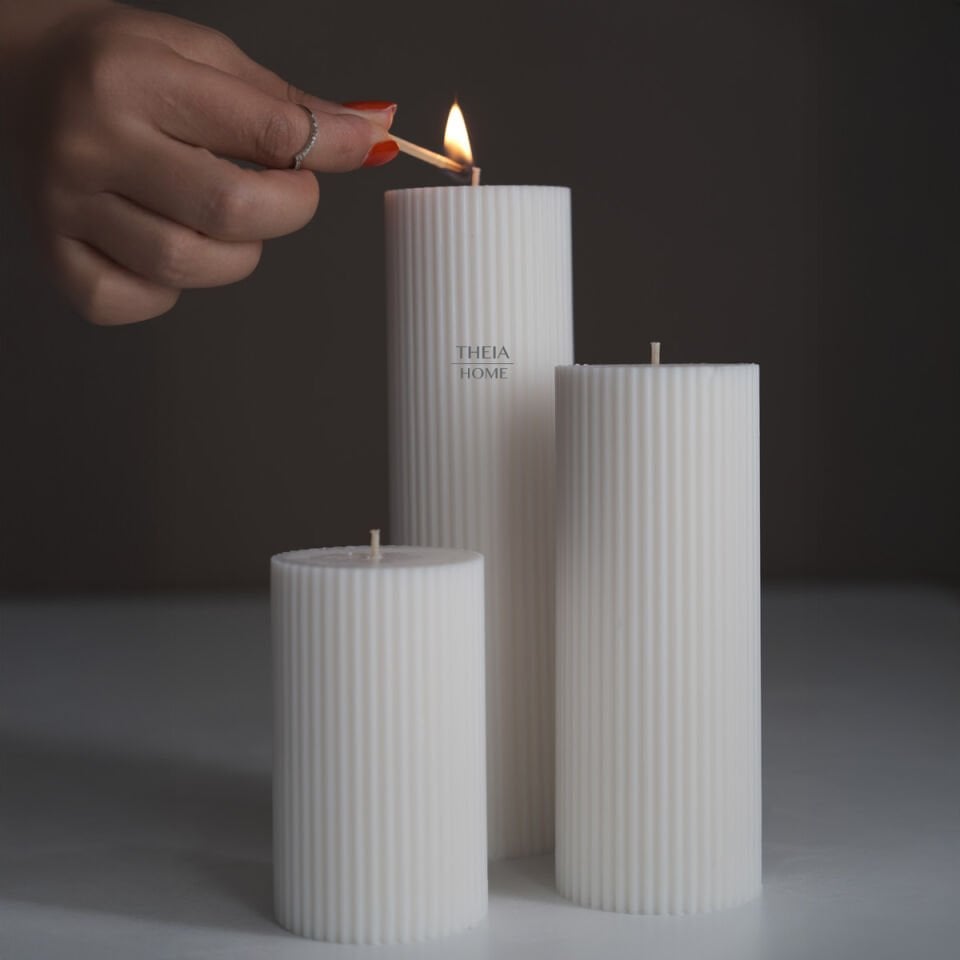 Sütun Model 3’lü Vegan ve Vanilya Kokulu Soya Mum Seti – Doğal Renk