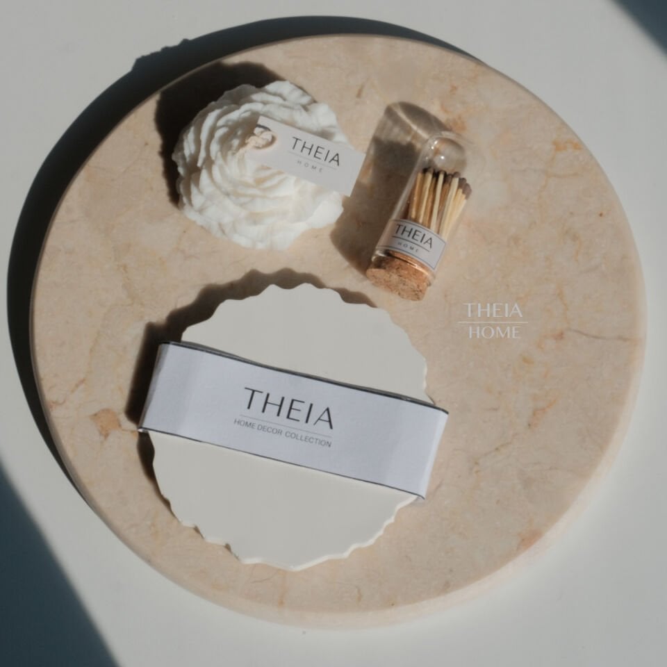 Şakayık Model Soya Mum, Yuvarlak Tabak ve Kibrit Seti