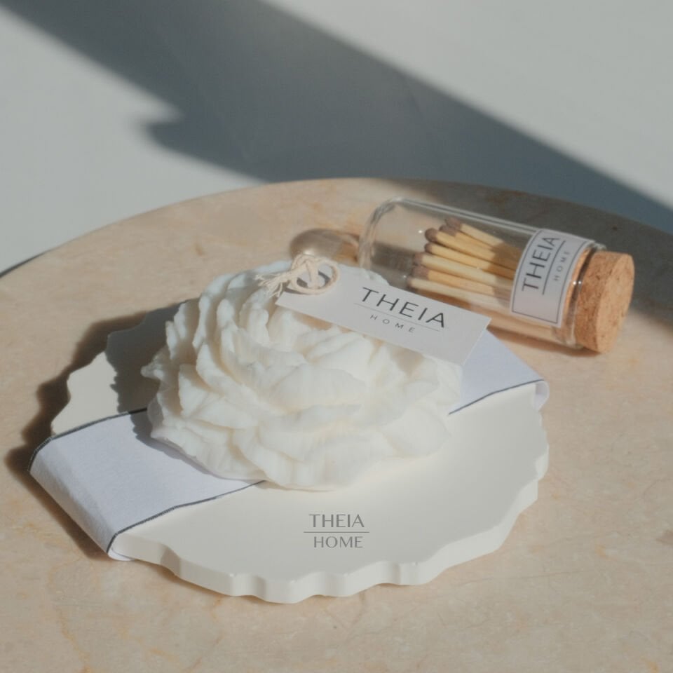 Şakayık Model Soya Mum, Yuvarlak Tabak ve Kibrit Seti