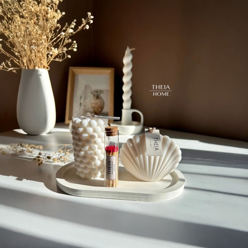 İstiridye & Bubble Mum, Oval Tabak ve Kibrit 4’lü Set