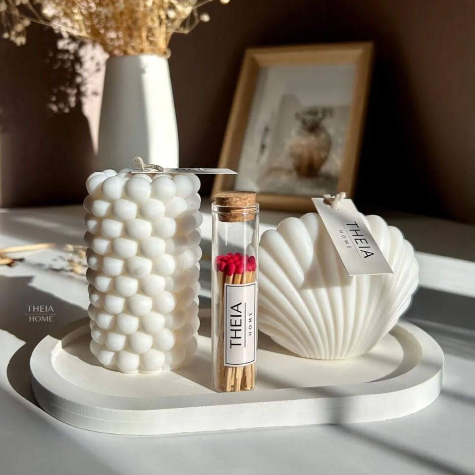 İstiridye & Bubble Mum, Oval Tabak ve Kibrit 4’lü Set