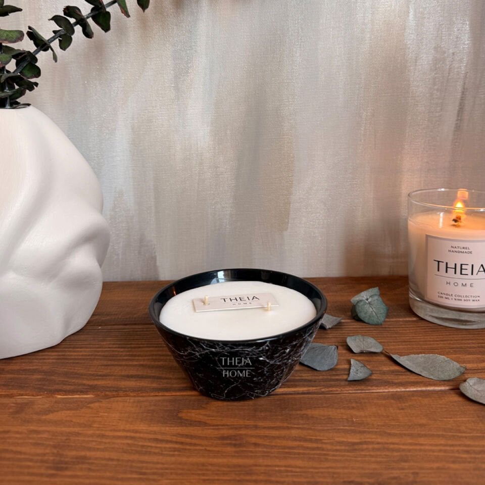 Mermer Desenli Cam Mum – Vanilya Kokulu Soya