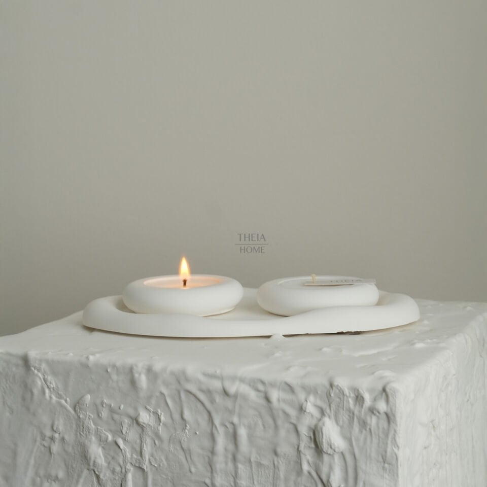 Bulut Model Dekoratif Tabak ve Vegan Soya Mum 3’lü Set