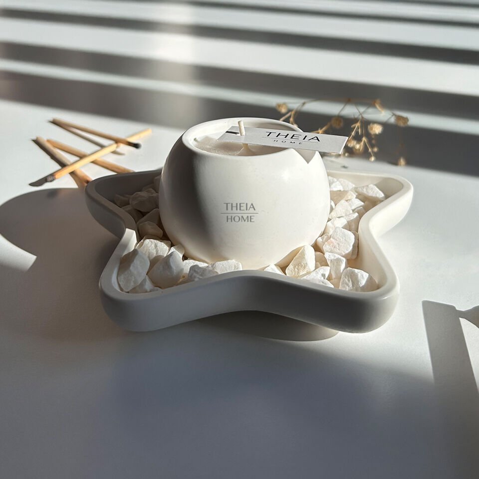 Yıldız Model Tabak ve Yuvarlak Mum Seti – Taş Detaylı