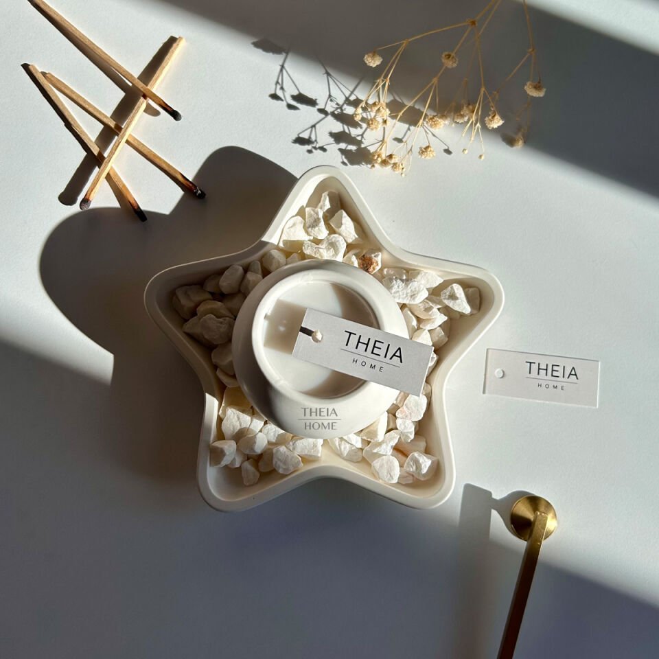 Yıldız Model Tabak ve Yuvarlak Mum Seti – Taş Detaylı